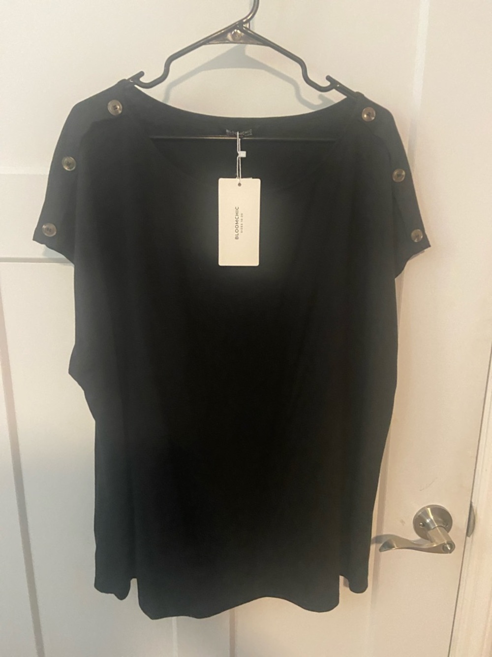 BCBGMaxAzria Black Short-Sleeve Top with Shoulder Buttons